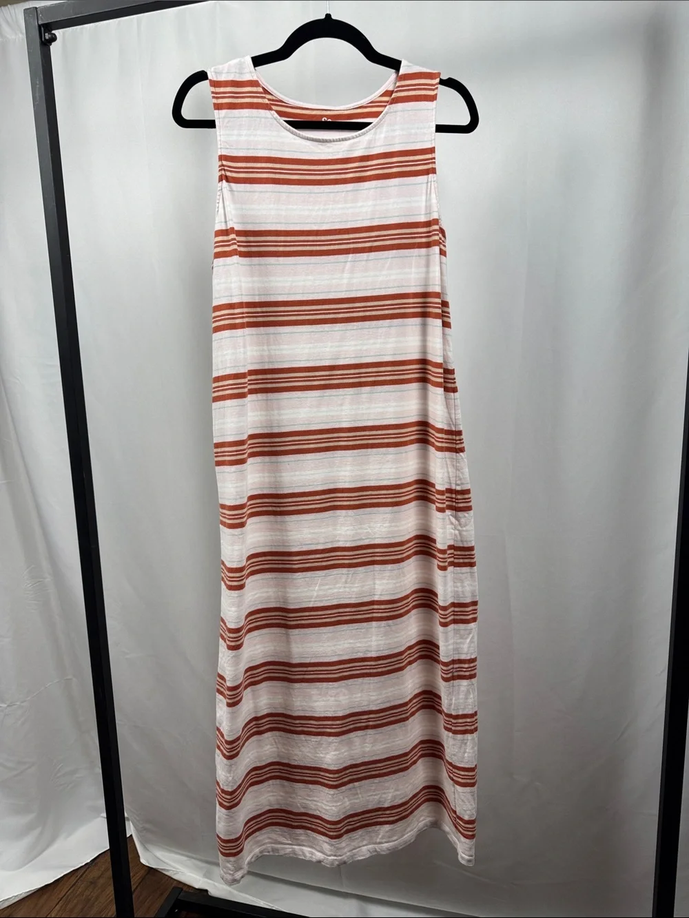 SO Striped Sleeveless Maxi Dress 100% Cotton Coral White Size XL